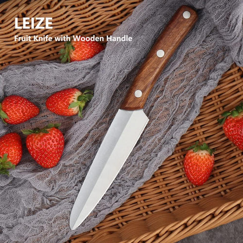 Leize 4.6-Inch Pro Paring Knife, High Carbon Stainless Steel Fruit/Vegetable Carving Knife with Wooden Ergonomic Handle (Wooden Brown)...
