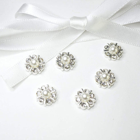 50 pcs Rhinestone Pearl Buttons Accessory Decoration Set for DIY Scrapbooking Embellishments Wedding Bouquet Flower Centre Home Decor 12mm (Silver...