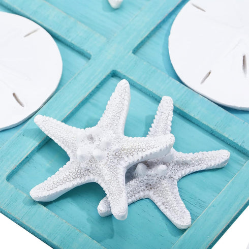 Sumind Tic Tac Toe Game Beach House Decor Wood Coastal Decor Board Game Beach House Present Multilayer Board for Home Beach Starfish Decor(Blue)...