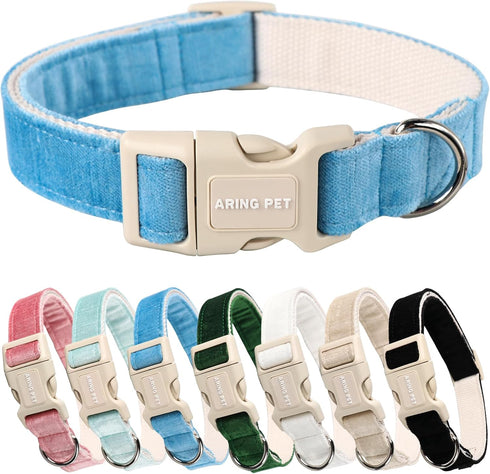 ARING PET Dog Collar-Adjustable Cotton Small Dog Collars, Lightweight Comfortable Blue Pet Collars with Quick Release Buckle for Small Medium Larg...