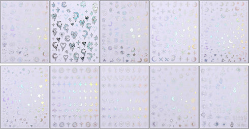 JMEOWIO 10 Sheets Moon Star Aurora Nail Art Stickers Decals Self-Adhesive Pegatinas Uñas Cute Nail Supplies Nail Art Design Decoration Accessories...