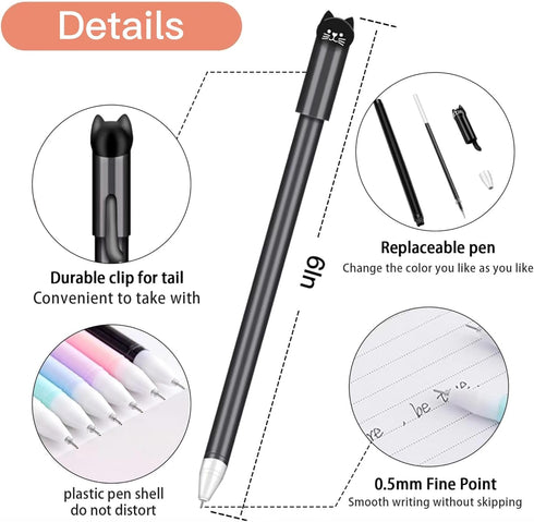 Cat Pens, 12pcs Cute Cat Style Gel Pens with 0.5mm Black Ink, Fun Gifts for Kids, School, Office...
