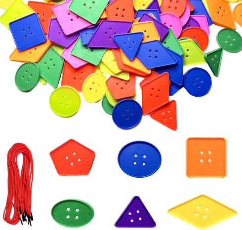 110 PCS Big Bright Buttons Craft Buttons 8 Geometric Shapes Plastic Large Buttons for Crochet Knitting Teaching Shapes Colorful Button Puzzle Toy...