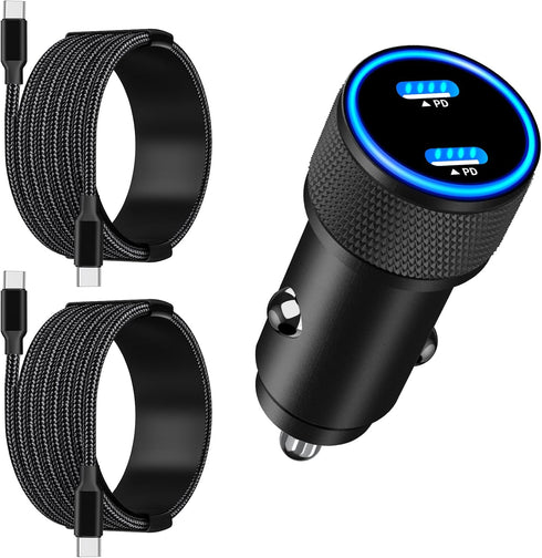?MFi Certified?iPhone 15 Fast Car Charger, Linocell 72W Dual PD Car Power Cigarette Lighter USB-C Fast Car Charge Adapter+2Pack Type-C Braided Cab...