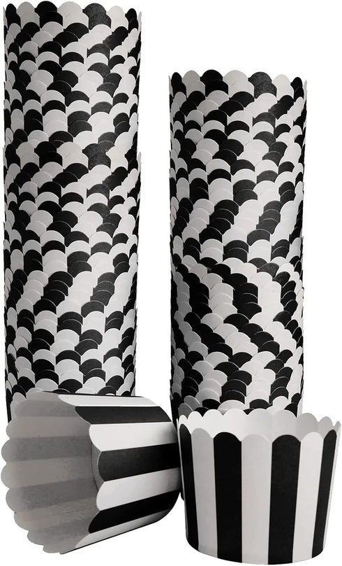 100 Pack Muffin Liners Baking Paper Cups Black and White Stripes Cupcake Liners Elegent Muffins Baking Cups Cupcake Wrappers for Birthday Parties,...
