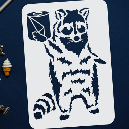 FINGERINSPIRE Funny Raccoon Stencil 8.3x11.7inch Reusable Raccoon with Roll Paper Drawing Stencil DIY Art Raccoon Decoration Template Animal Stenc...
