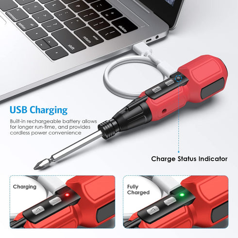 AMIR Cordless Screwdriver, Rechargeable Electric Screwdriver Sets, Portable Automatic Home Repair Tool Kit with USB Cable and LED Lights, Red...