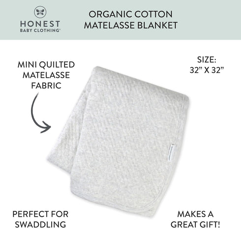 HonestBaby Organic Cotton Matelasse Reversible Receiving Blanket, Light Grey Heather, One Size...