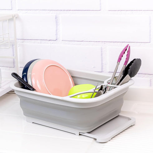 SAMMART Collapsible Dish Drainer with Drainer Board - Foldable Drying Rack Set - Portable Dinnerware Organizer - Space Saving Kitchen Storage Tray...