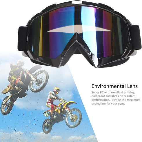 Motorcycle Goggles - Dirt Bike & Motocross Goggles, Windproof & Dustproof, Anti-Scratch, Offroad, PU Resin Frame, Black Frame + Color Lens...