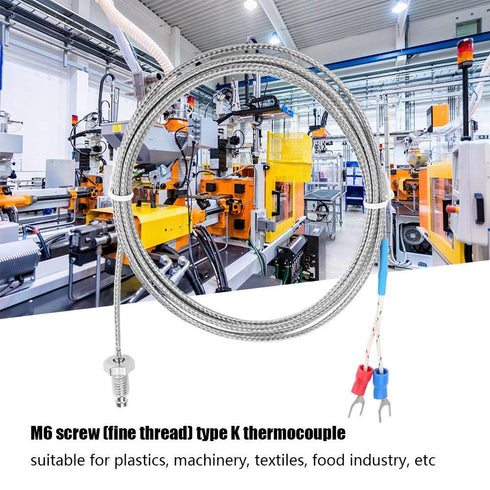 Thermocouple K Type, M6 Screw Fine Thread Type K Thermocouple Temperature Sensor Wire 0-400 1M/2M//4M/5M(2M)...