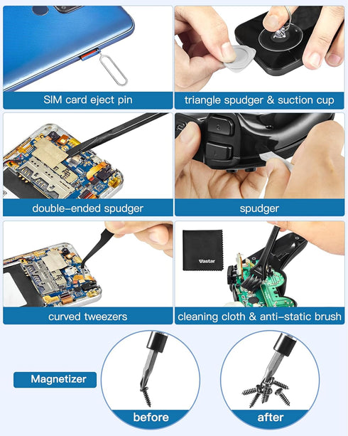 Vastar 42 in 1 Precision Screwdriver Set, S2 Electronics Tool Kit with T5 T6 T7 T8 T9, Triwing Y00, Star P5 etc, Mini Repair Kit for Computer, Pho...