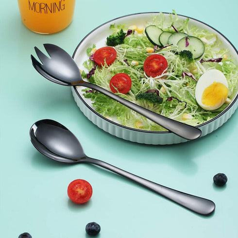 Berglander Black Salad Server Set, Stainless Steel Salad Serving Set with Titanium Black Plating, Salad Servers, Salad Spoon, Salad Fork, Pack of ...