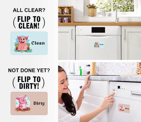 Cute Cartoon Animal Clean Dirty Dishwasher Magnet, Refrigerator Washing Machine Magnet Double Sided Kitchen Reversible Dish Washer Sign, Apartment...