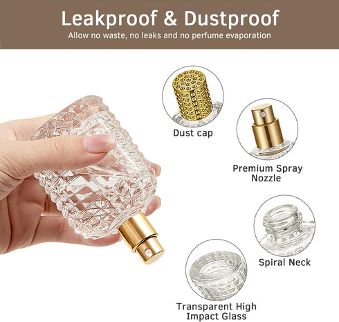 2 Pack 50ml Refillable Spray Perfume Bottles, Empty Clear Perfume Atomizer, Portable Perfume Mist Spray Bottle Travel Perfume Dispenser (50ML, Gol...