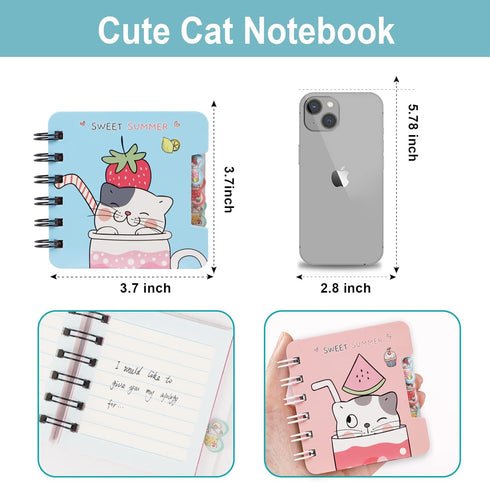 Cat party favors small cute notepad,Kawaii Kitty school office supplies,Funny animal note pad,Cool Mini Kitten spiral notebooks,wide ruled,Japanes...