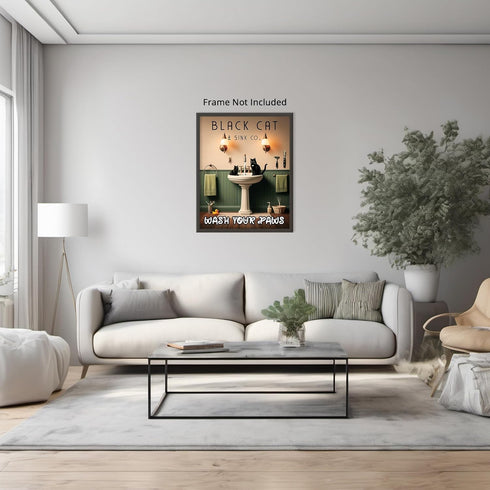 Posterizer 1 pcs-Black Cat Wash Your Paws Funny Poster-Comedy Art-Art for Animal Lovers- Bathroom, restroom Decor- unframed wall art...