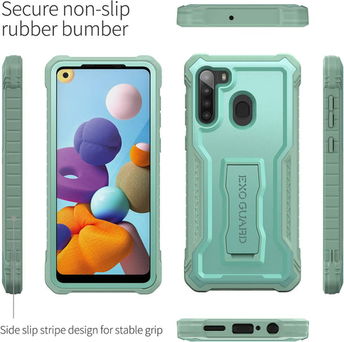 ExoGuard for Samsung Galaxy A21 Case, Rubber Shockproof Full-Body Cover Case Built-in Screen Protector and Kickstand Compatible with Samsung A21 P...