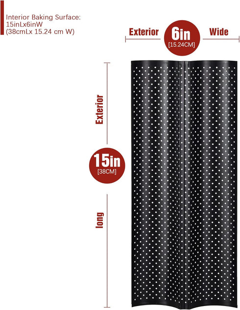KITESSENSU Nonstick Baguette Pans for French Bread Baking, Perforated 2 Loaves Baguettes Bakery Tray, 15" x 6.3", Black...