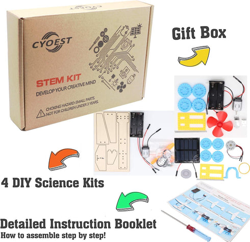 4 in 1 Solar Power & Electric Motor STEM Kits,Science Experiment Projects for Kids Beginners,Electronic Assembly Solar Powered Toy Kit,DIY Educati...