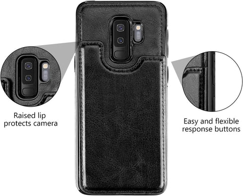 HianDier Wallet Case for Galaxy S9 Plus, Slim Protective Case with Credit Card Slot Holder Flip Folio Soft PU Leather Magnetic Closure Cover Compa...