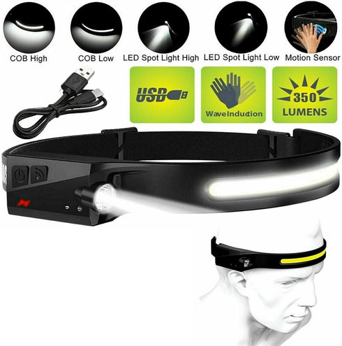 2PCS Headlamp Rechargeable 230° Wide Beam Head Emergency Lamp LED Lights with Motion Sensor for Camping Accessories Gear, Waterproof Head Light Fl...