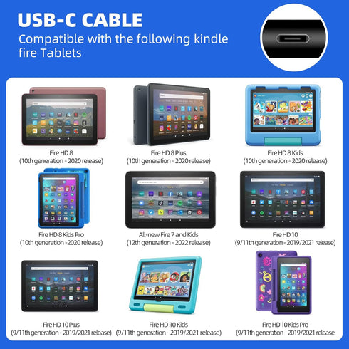 Fast Charger with 6.6Ft USB Type-C&Micro USB Cable,AC Adapter,2A Rapid Charger for All New All-New Fire 7 HD 8 10 Plus Tablet, Kids Pro, Kids Edit...