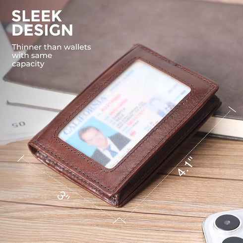 RFID Blocking Front Pocket Minimalist Slim Leather Bifold Wallet Credit Card Case Holder ID Window...