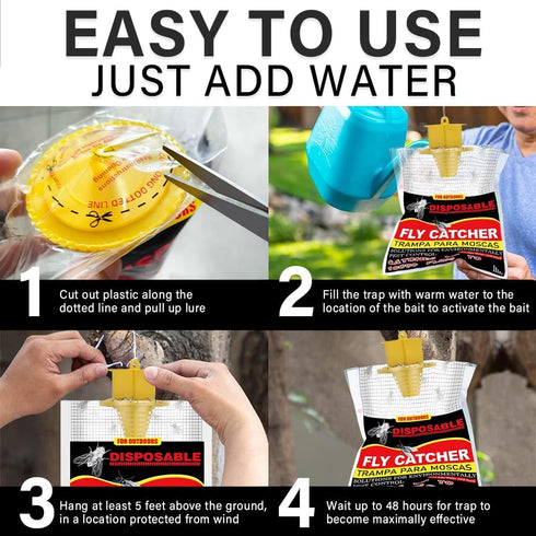 6 Pack Fly Traps Outdoor, Fly Bags Outdoor Disposable, Fly Hunter Ranch Fly Trap, Fly Catcher Outdoor, Fly Traps Outdoor Hanging for Barns, Ranch,...