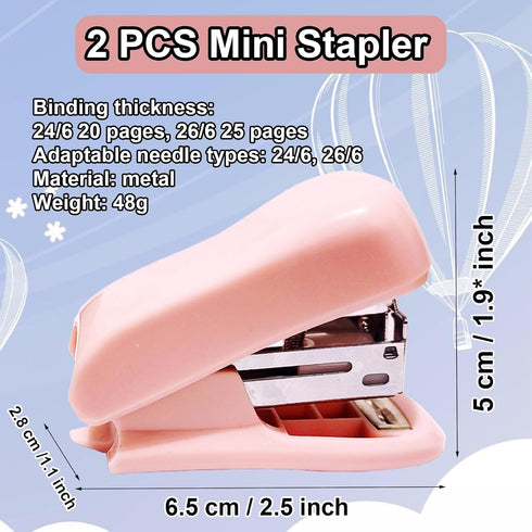 2 PCS Mini Stapler with Staples,Small Stapler with Built-in Staple Remover,25 Sheet Capacity Desktop Stapler with 2800 Standard Staples,Cute Stapl...