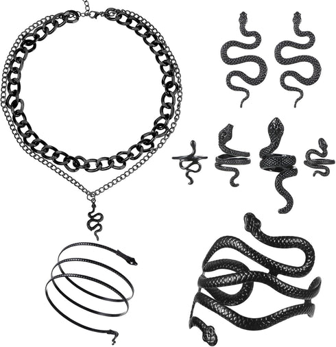 8 Pcs Snake Jewelry for Women, Egypt Style Snake Jewelry Snake Necklace Earrings Armband Bracelet Rings for Women...