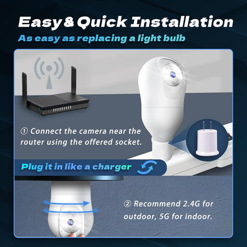 MCJ 2K / 4MP Light Bulb Security Camera 5G & 2.4G WiFi Security Cameras Wireless Outdoor Indoor 360 Camera for Home with Color Night Vision Motion...