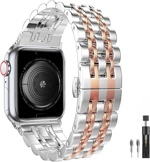 Band Replacement for Apple watch 41mm Series 7 8 9 40mm Series 6 5 4 SE 38mm Sereis 3 iWatch iPhone Watch Band Stainless Steel Metal 2 Tones for W...