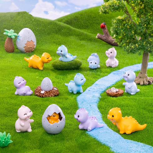 18 PCS Mini Resin Dinosaur Figures Set,Miniature Fairy Garden Accessories, Including Fairy Garden Animals, Mini Garden Houses and DIY Fairy Garden...