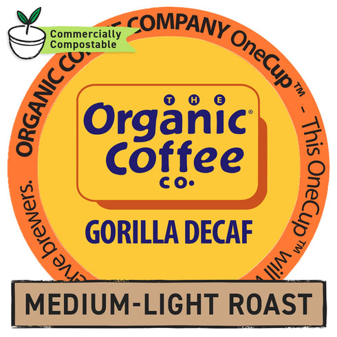 The Organic Coffee Co. Compostable Coffee Pods - Gorilla Decaf (12 Ct) K Cup Compatible including Keurig 2.0, Medium Roast, Swiss Water Processed,...