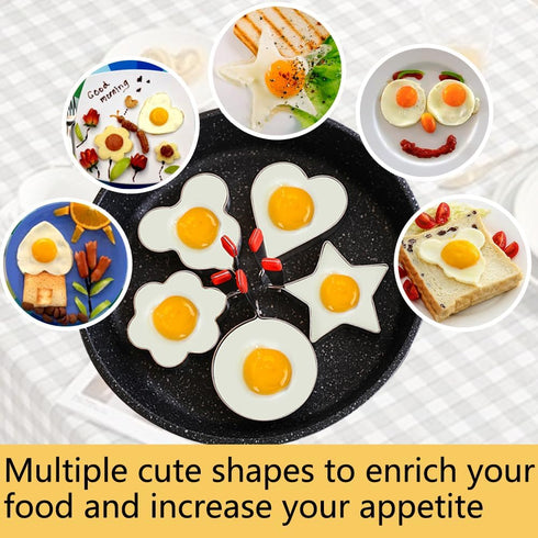 Egg Ring Molds for Cooking 5 Pack Griddle Egg Rings Stainless Steel Egg Cooking Rings Heart, Flower, Star, Micha, Round Pancake Mold Set, Red...