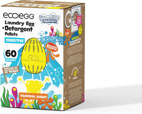 SpongeBob x Ecoegg Laundry Egg Sensitive 60 Loads Tropical Burst Scent, Helps Soften Clothes, Ecofriendly Refillable Laundry Eggs, Long Lasting Re...