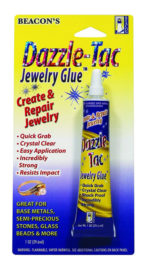 BEACON Dazzle-Tac Extra Strong Jewelry Glue - Crystal Clear, Waterproof & Shock Resistant - Perfect for Base Metals, Glass, Mirror and More, 1-Oun...