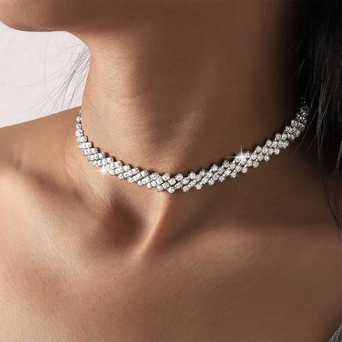 Rhinestone Chokers Silver Choker NecklaceCrystal Necklaces Sparkly Neck Jewelry Prom Accessories for Women and Girls...