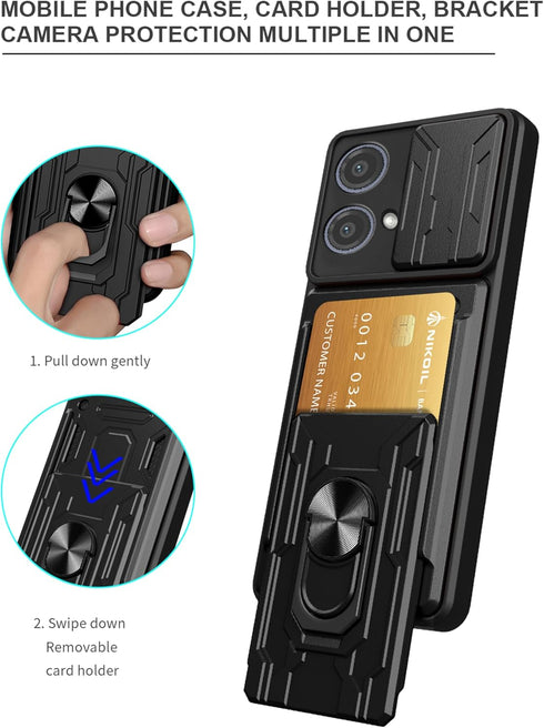 CCSmall for Motorola Edge 40 Neo 5G Case with Card Holder & Slide Camera Cover, Heavy Duty Protection Case with Ring Kickstand Cell Phone Case for...