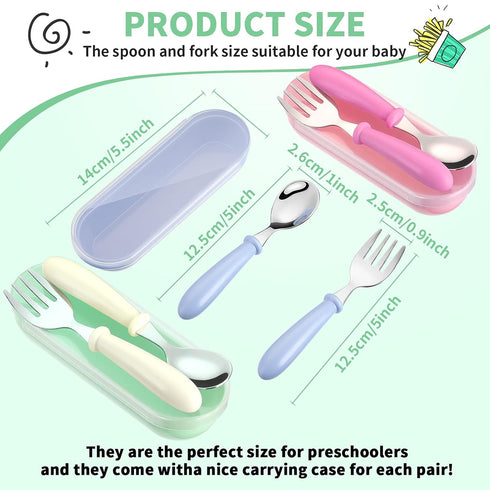 9 Pieces Toddler Utensils Stainless Steel Fork and Spoon Safe Baby Silverware Set, Kid Safe Utensils Children's Flatware Kids Cutlery Set with Rou...