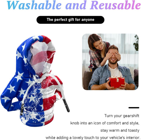 Car Gear Shift Cover, Fashionable and Funny Car Gear Shift Hoodies Cover, Winter Warm Gear Shift Knob Cover Sweater Shirt (Flag Left & Right)...