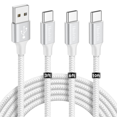 White USB C Cable 3-Pack (3ft/6ft/10ft), USB A to USB C Charger Cable Fast Charging Cord Braided for iPhone 15 Pro Max Plus, for Samsung Galaxy S2...