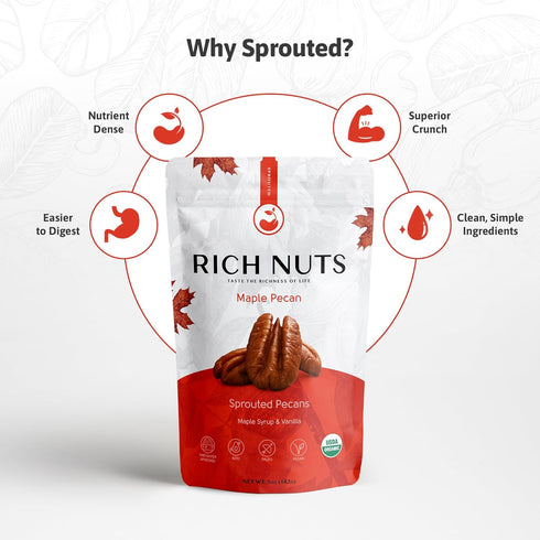 Rich Nuts Maple Pecan Gourmet Sprouted Pecans | Vegan, Paleo, Keto | Made with Maple Syrup, Vanilla Extract and Sea Salt | Non-Roasted from Dehyrd...