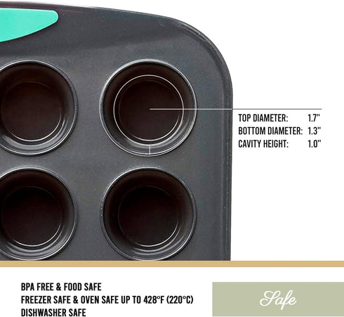 Trudeau Structure Silicone Muffin Pan, 24 Cup Mini, Grey/Mint...