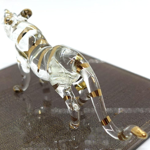 Tiger Miniature Figurines Hand Blown Glass Art Animals Collectible Gift Home Décor (Clear Gold)...
