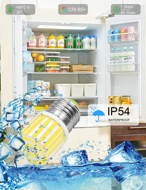 E26 Refrigerator Light Bulb 7W 60W Equivalent Fridge Light Bulb Replacement 800 Lumen 3000K Warm White Freezer Light Bulb Energy Saving LED Light ...