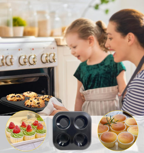 Muffin Tray Cupcake Baking Pan, 4-Cup Nonstick Carbon Steel Muffin Tins Non-Stick Cupcake Tin Bakeware Accessories for Baking Cupcakes Muffin Brow...