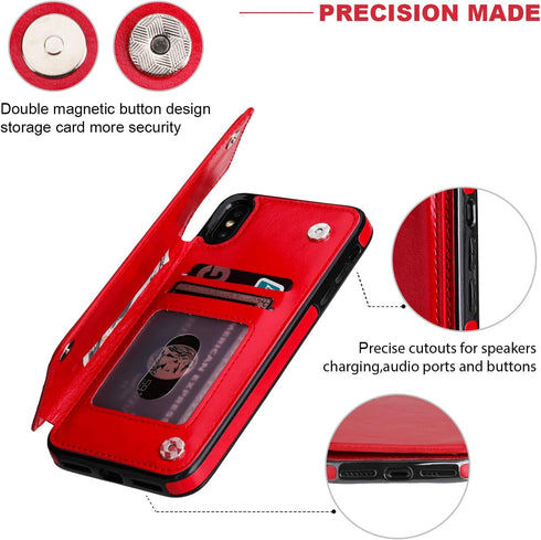 iPhone Xs Max Wallet Case with Card Holder,OT ONETOP Premium PU Leather Kickstand Card Slots Case,Double Magnetic Clasp and Durable Shockproof Cov...