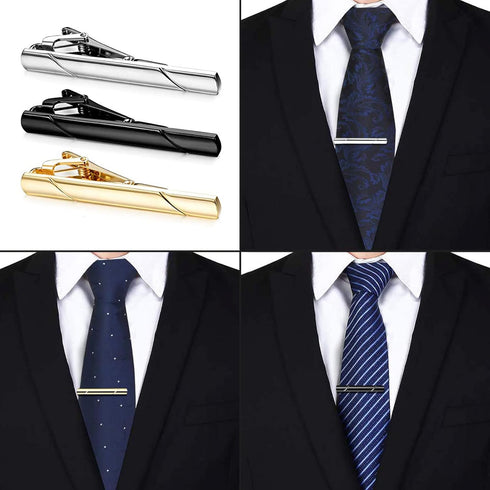 Roctee Men's Tie Clips, Neck Ties Necktie Tie Pins Clasp Tacks for Men with Gold Silver Black 3 Tone, Slim Tie Clip Accessories for Business Weddi...